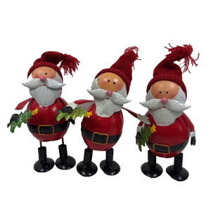 Christmas Metal Bobble Santa w/Christmas Tree Decorations, set of 3 Red Holiday
